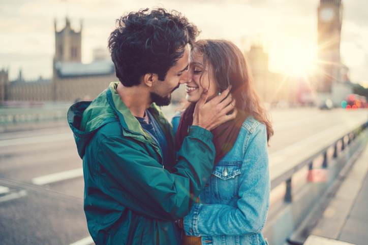 Kissing couple at the street